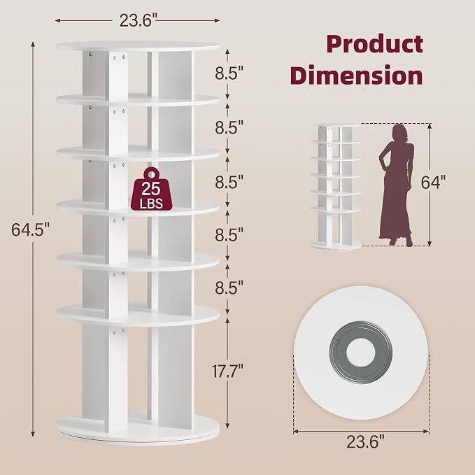 JUMMICO Rotating Shoe Rack Tower, 6-Tier Vertical Closet Storage Organizer - Image 6