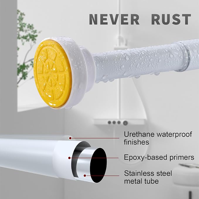 Thestoa Shower Curtain Rod Adjustable 43-66 inch, Anti-Rust Non-Slip Shower Rod - Image 4
