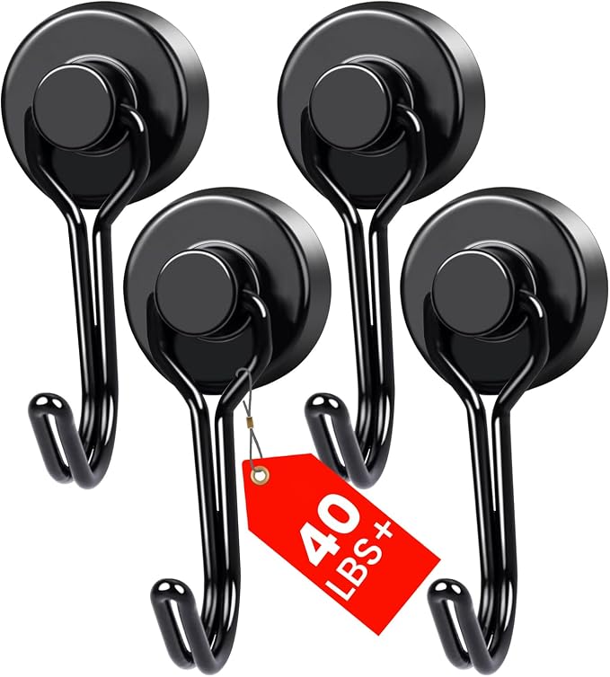 MIKEDE Magnetic Hooks 4 Pack, 40Lbs Heavy Duty Neodymium Magnet Hooks Black by MIKEDE