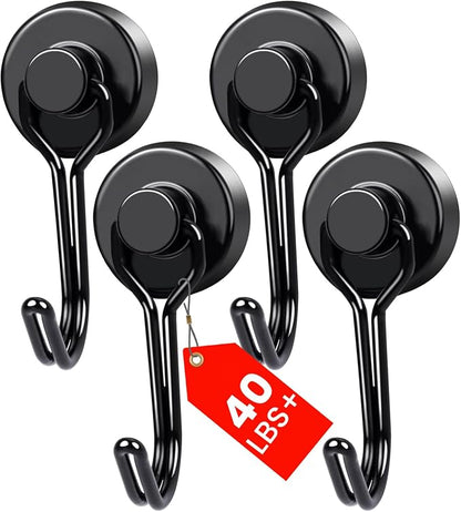 MIKEDE Magnetic Hooks 4 Pack, 40Lbs Heavy Duty Neodymium Magnet Hooks Black by MIKEDE