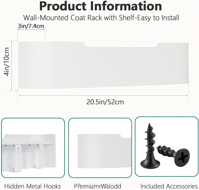 Coat Rack Wall Mount with Hidden Hooks Modern Key Holder Wood Entryway Hook - Image 3