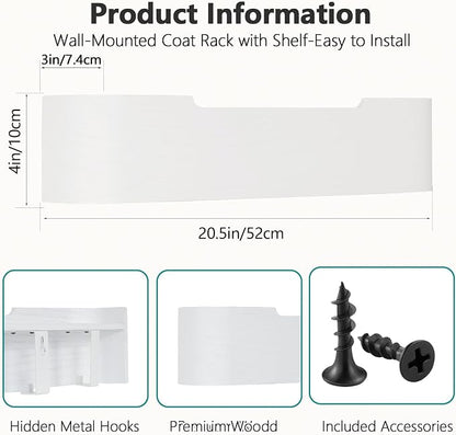 Coat Rack Wall Mount with Hidden Hooks Modern Key Holder Wood Entryway Hook - Image 3