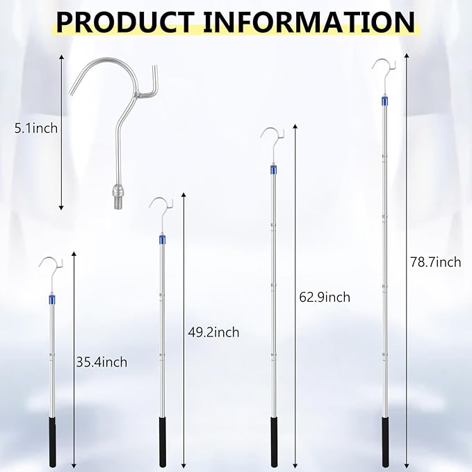 Clothes Hook Pole, Clothes Hanger Reaching Hook - Image 2