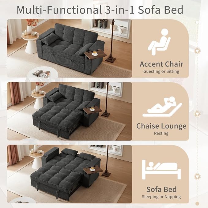 hansones 66" 3-in-1 Folding Convertible Sofa Bed, Queen Size Pullout Sofa - Image 5