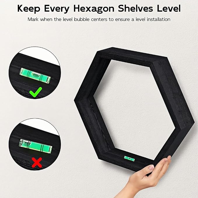 CADUKE Hexagon Floating Shelves Set of 3, Wooden Honeycomb Shelves - Image 4