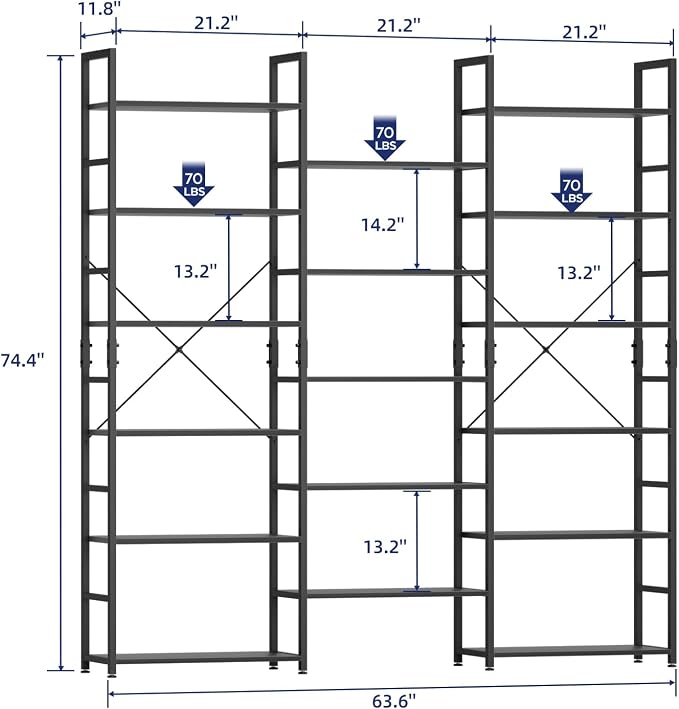 NUMENN Triple Column 6 Tier Bookshelf, Bookcase - Image 2