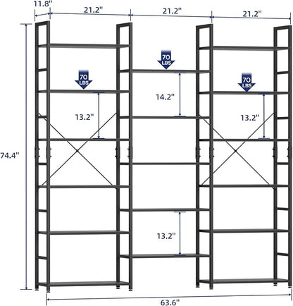 NUMENN Triple Column 6 Tier Bookshelf, Bookcase - Image 2