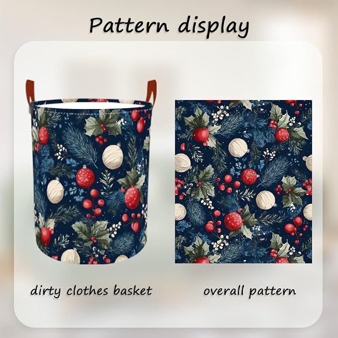 Laundry Hamper Winter Botanical Pattern Oxford Fabric Basket - Image 5