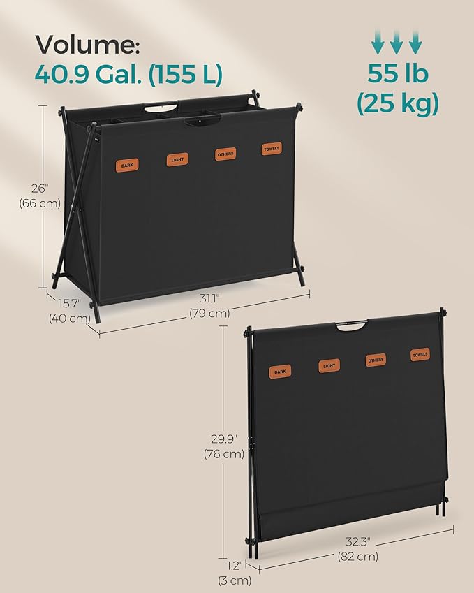 SONGMICS Laundry Hamper, Laundry Basket, 40.9 Gal. Laundry Sorter 4 Sections - Image 6