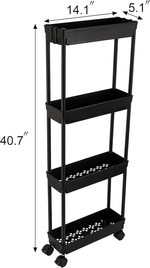 Sooyee 4 Tier Slim Storage Cart, Narrow Shelf, Mobile Shelving Unit Organizer - Image 4