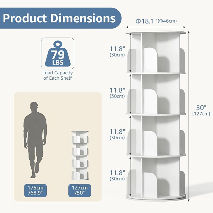 DUMOS 4 Tier Rotating Bookshelf Tower, Study Spinning Bookshelf - Image 2