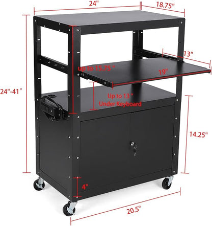 Garvee Mobile AV Cart with Lockable Cabinet, Adjustable Height Laptop Stand - Image 2