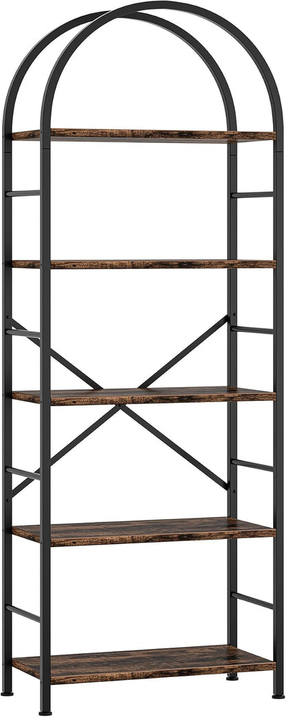 Shintenchi Bookshelf, Arched Bookshelf 5 Tier Bookcase, Tall Shelf - Image 8