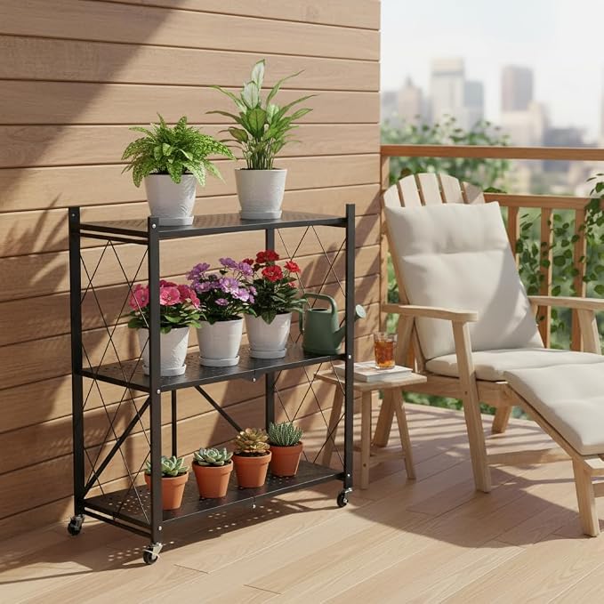 COKIHOM 3-Tier Folding Shelf, No Assembly Metal Shelving Unit - Image 8
