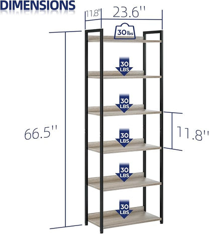 NUMENN Bookshelf, 6 Tier Freestanding Shelving Unit, Falling Prevention Baffle - Image 3
