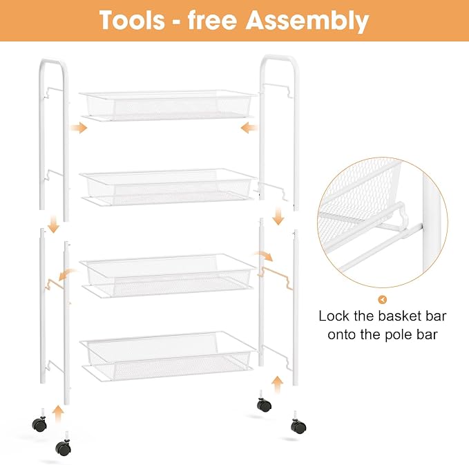TOOLF 4-Tier Rolling Cart, Metal Utility Cart - Image 4