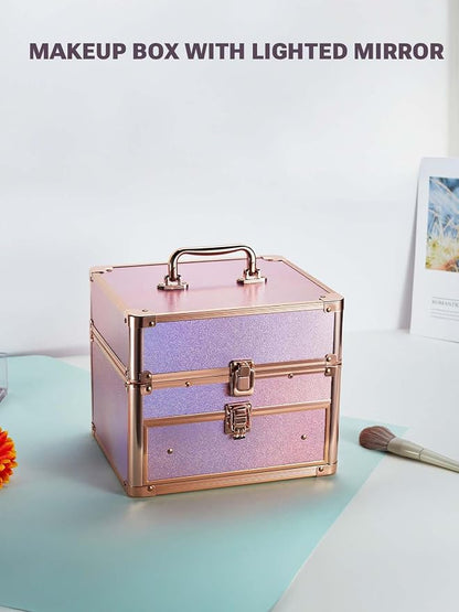 Qislee Makeup Box with Drawer and Four Trays, A Detachable Lighted Mirror - Image 7