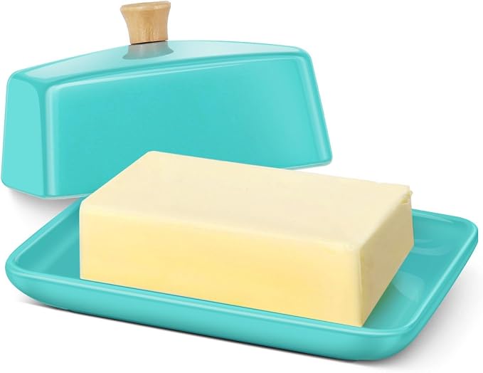 Flexzion Ceramic Blue European Butter Dish by Flexzion