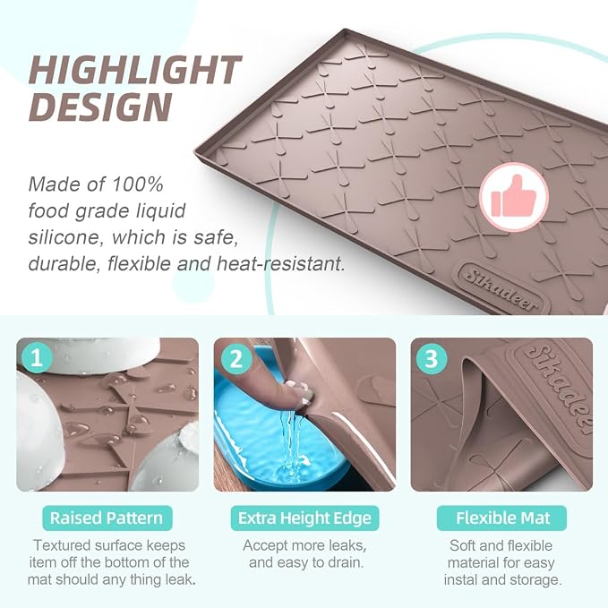 SIKADEER 25" x 19" Under Sink Mat Waterproof, Silicone Mat Kitchen Drawer Shelf - Image 5