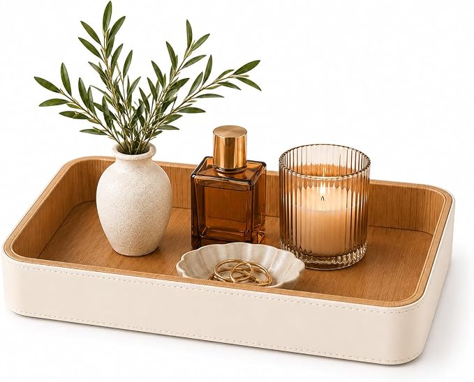 GORESE Rectangle Perfume Tray for Dresser, PU Leather Jewelry Tray for Vanity by GORESE