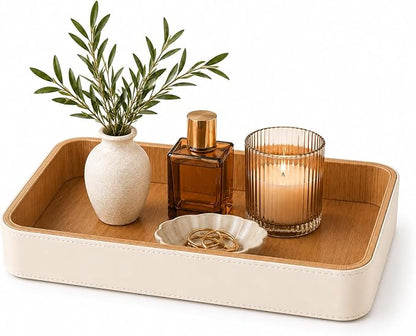 GORESE Rectangle Perfume Tray for Dresser, PU Leather Jewelry Tray for Vanity by GORESE