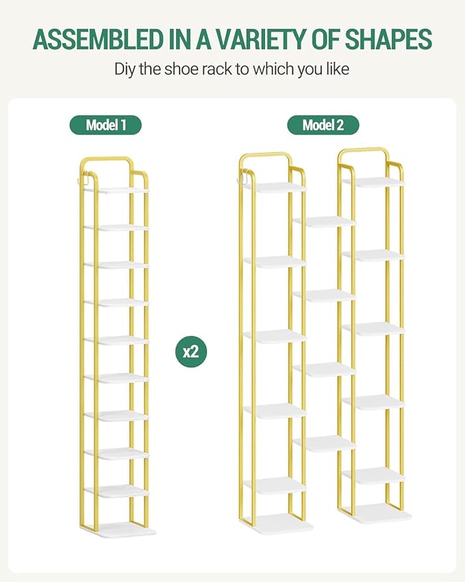 Hzuaneri 10 Tiers Vertical Shoe Rack, Narrow Shoe Tower, Tall Shoes Shelf - Image 5