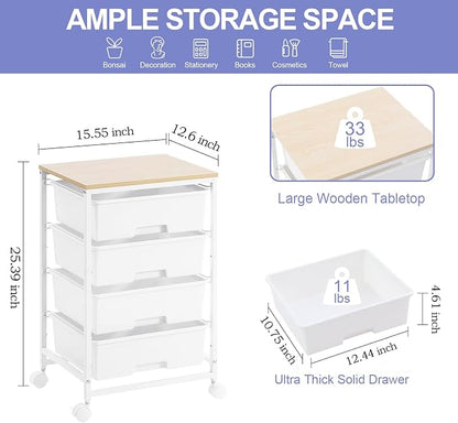 Utility Cart with 4 Drawers, 4-Tier Rolling Storage Cart Organizer - Image 3