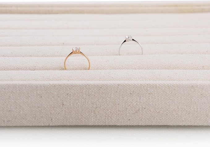 Oirlv Linen 7 Lines Ring Storage Tray Rings Showcase Display Organizer Plate - Image 5