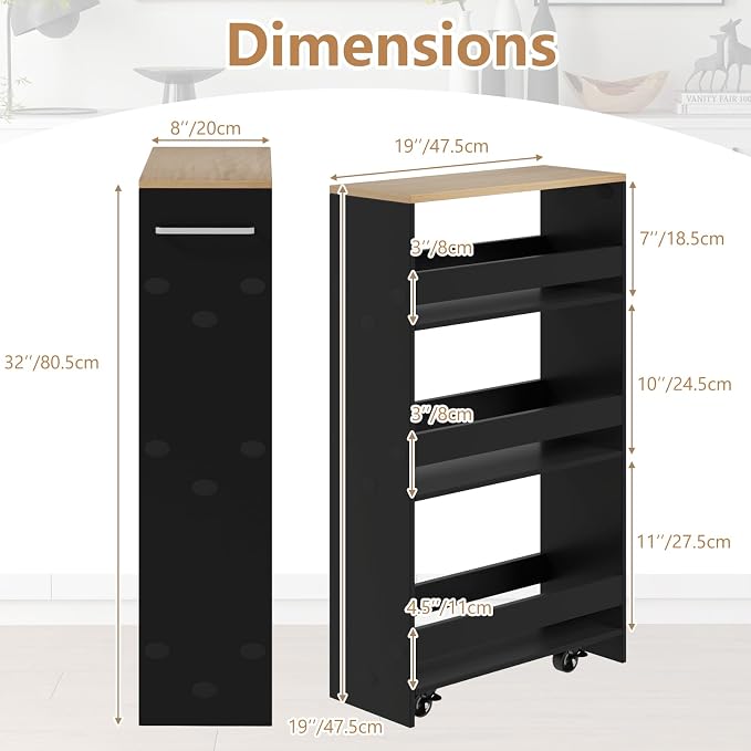 Slim Rolling Storage Cart, 4 Tier Narrow Kitchen Cart - Image 7