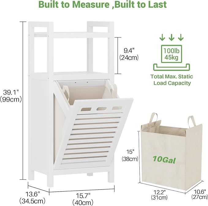 Homykic Tilt Out Laundry Hamper, 10 Gal Bamboo Laundry Storage Cabinet - Image 7