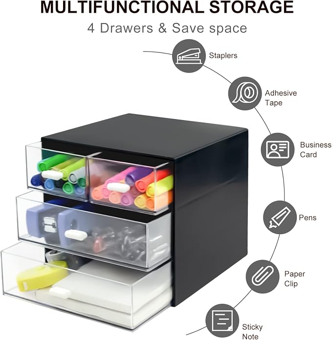 Desk Organizer with Drawer, Desk Storage Box, Plastic Office Stationery - Image 4