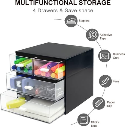 Desk Organizer with Drawer, Desk Storage Box, Plastic Office Stationery - Image 4