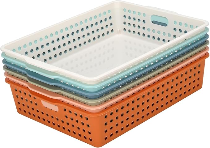 6-Pack Stackable Paper Trays Turn In Trays Classroom Paper Organizer Bins | - Image 2