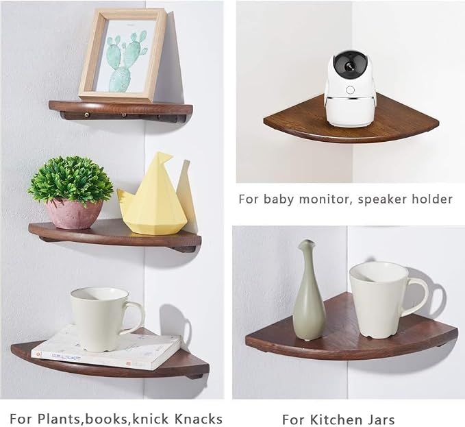Corner Shelf, Solid Oak Wood Floating Corner Shelf Wall Mount Round End - Image 7