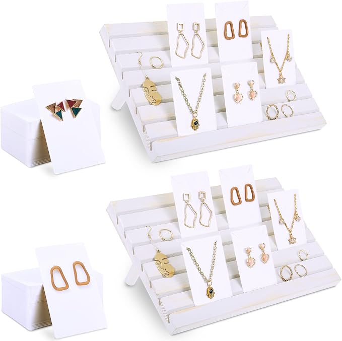 Marsui 62 Pcs Wood Earring Display Stand Earring Card Display 2 Sets of Holder by Marsui