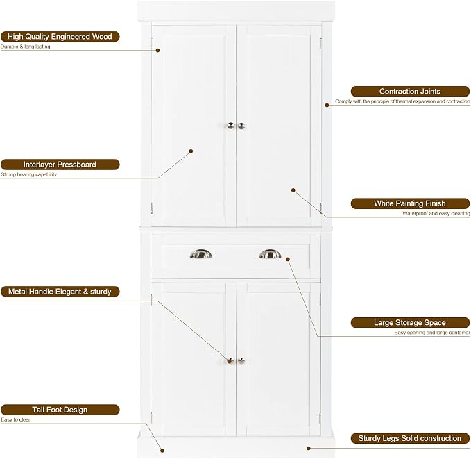 VINGLI 71-Inch White Storage Cabinets - Image 6