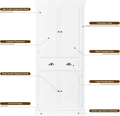 VINGLI 71-Inch White Storage Cabinets - Image 6