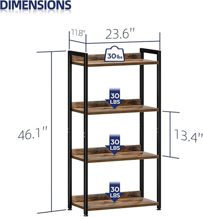 NUMENN Bookshelf, 4 Tier Freestanding Shelving Unit, Vintage | Metal Frame & - Image 3