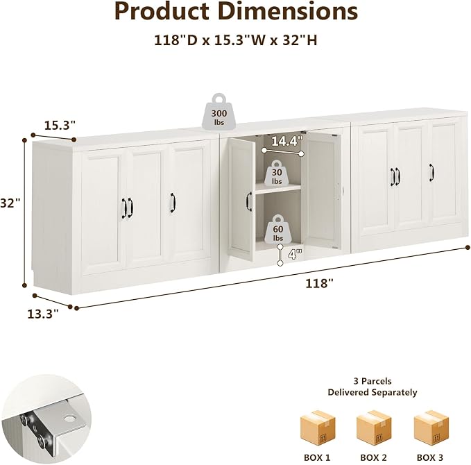 118" Buffet Cabinet with Storage, Modular Sideboard with Floor Base & Baseboard - Image 2