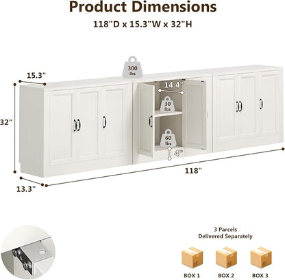 118" Buffet Cabinet with Storage, Modular Sideboard with Floor Base & Baseboard - Image 2