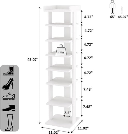 HOMEFORT 7-Tier Wood Shoe Rack, Entryway Shoe Tower, Vertical Shoe Organizer - Image 3