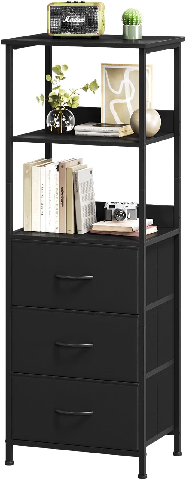 Somdot 3 Tier Bookshelf with Drawer, Tall Bookcase with Shelves, Bookshelf by Somdot