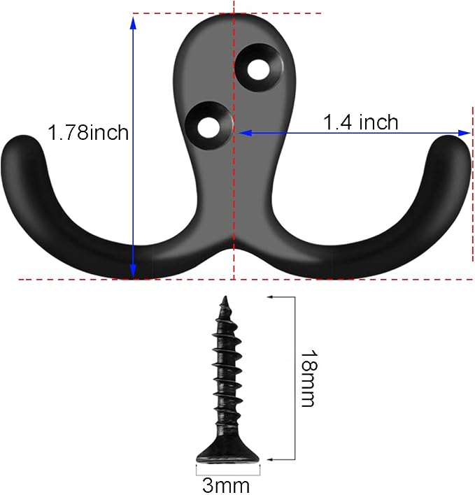 IBosins 8 Pack Heavy Duty Double Prong Coat Hooks Wall Mounted - Image 2