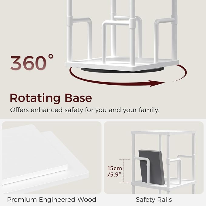 MAHANCRIS 5-Tier Rotating Bookshelf, Freestanding Corner Bookshelf, 360° - Image 6