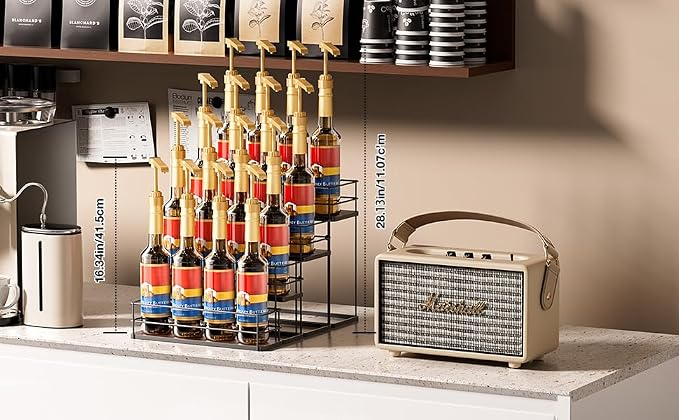 16 Bottle Capacity Coffee Syrup Organizer 4 Tier Coffee Syrup Stand Shelf - Image 2