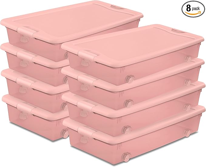 Sterilite 8 Pack Wheeled Under Bed Storage Container, 56 Qt Plastic Bin by Sterilite