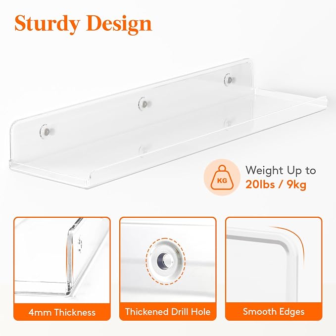 Lifewit Floating Shelves for Wall, 8 Pack Clear Acrylic Shelf 15" Room Decor - Image 4