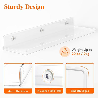Lifewit Floating Shelves for Wall, 8 Pack Clear Acrylic Shelf 15" Room Decor - Image 4
