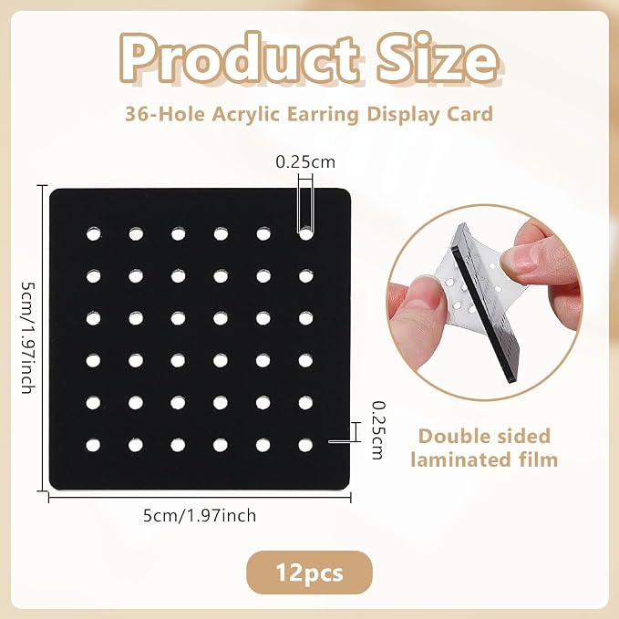 OLYCRAFT 12Pcs Acrylic Earring Display Cards 36 Holes Black Earring Organizer - Image 2
