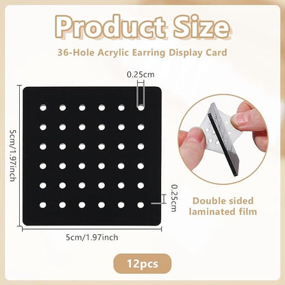 OLYCRAFT 12Pcs Acrylic Earring Display Cards 36 Holes Black Earring Organizer - Image 2
